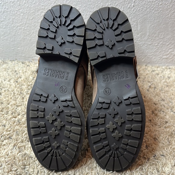 CHARLES BY CHARLES DAVID Chestnut Camper Faux Fur Moto Motorcycle Boots sz 7.5 - Picture 10 of 13